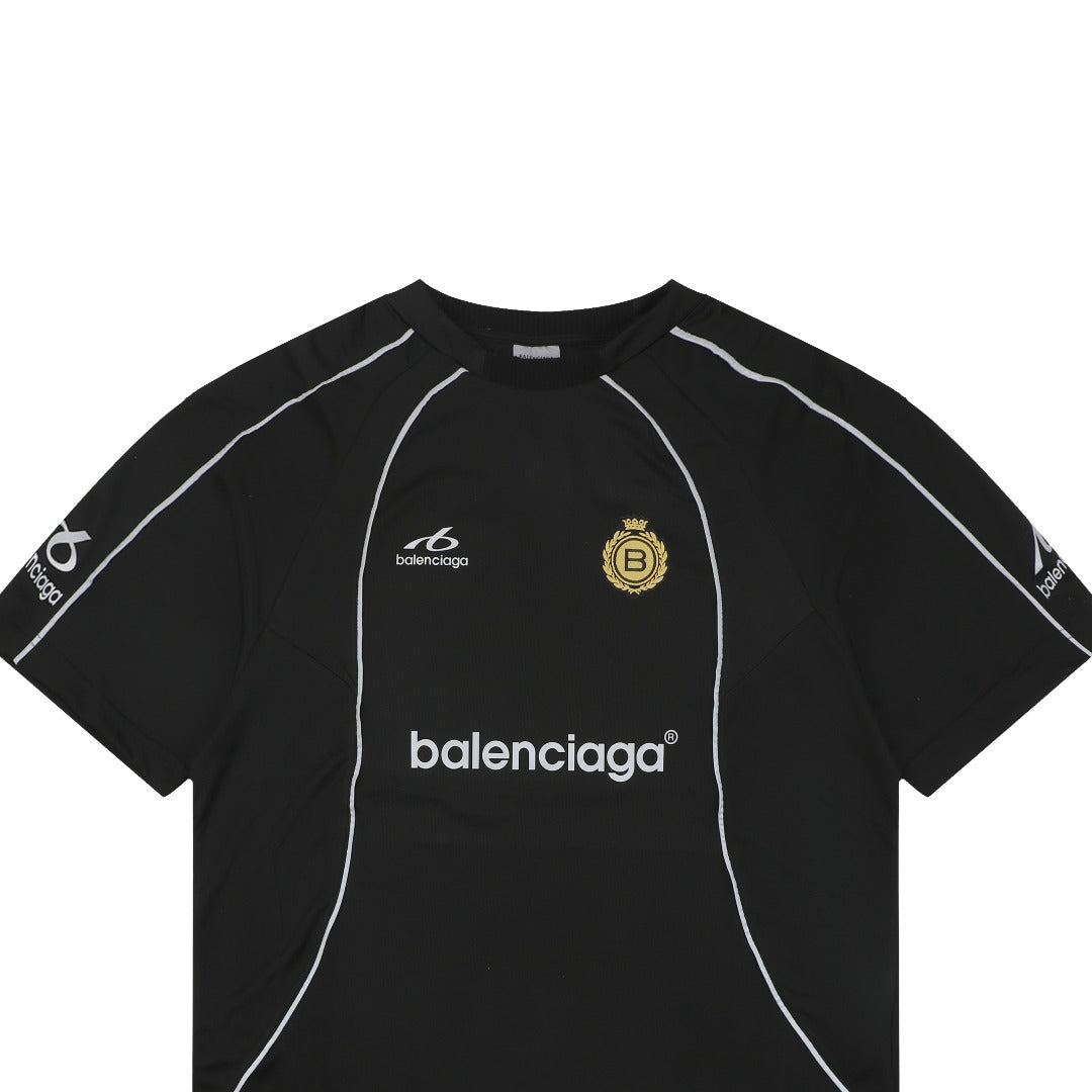 Balenciaga Wheat Ear B Badge Reflective Soccer Jersey Short Sleeve Tee – Black