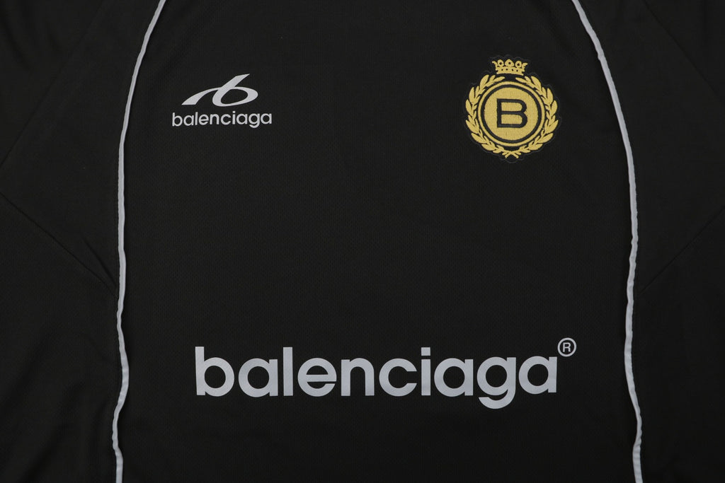 Balenciaga Wheat Ear B Badge Reflective Soccer Jersey Short Sleeve Tee – Black