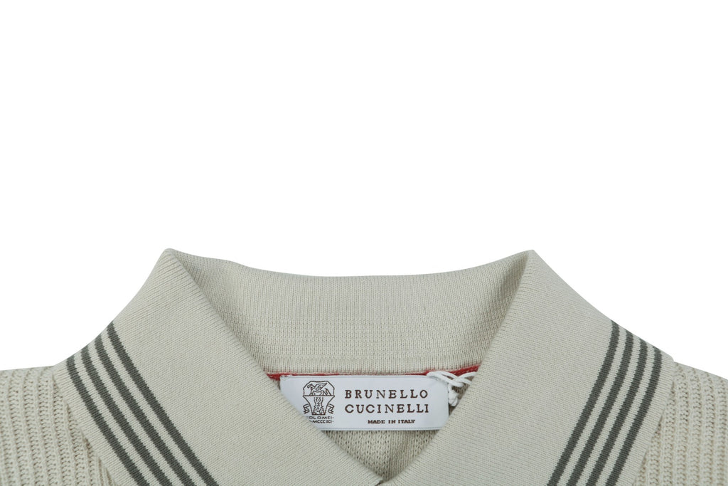 Balenciaga Colorblock Vertical Stripe Tipped Polo Short Sleeve – Stone / Black