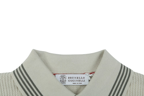 Balenciaga Colorblock Vertical Stripe Tipped Polo Short Sleeve – Stone / Black