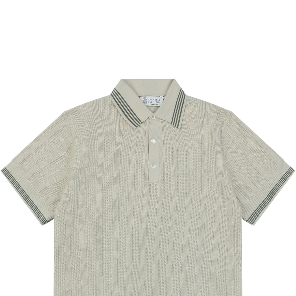 Balenciaga Colorblock Vertical Stripe Tipped Polo Short Sleeve – Stone / Black