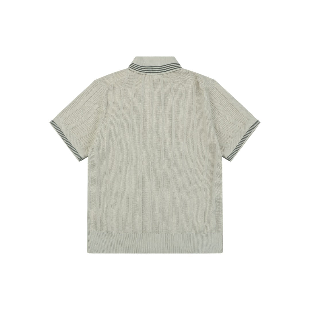 Balenciaga Colorblock Vertical Stripe Tipped Polo Short Sleeve – Stone / Black