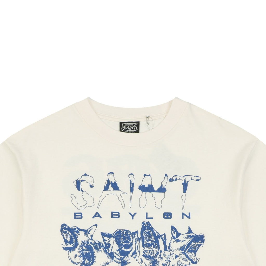 Saint Michael Wolf Pack Blue Porcelain Print Short Sleeve Tee – Cream
