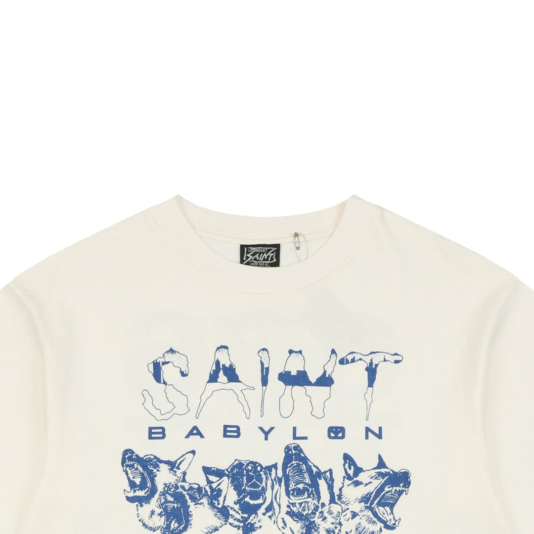 Saint Michael Wolf Pack Blue Porcelain Print Short Sleeve Tee – Cream
