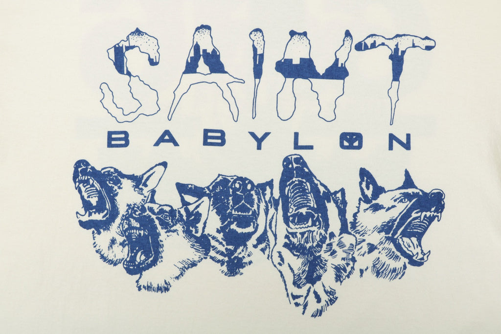 Saint Michael Wolf Pack Blue Porcelain Print Short Sleeve Tee – Cream