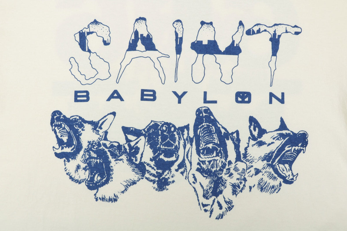 Saint Michael Wolf Pack Blue Porcelain Print Short Sleeve Tee – Cream