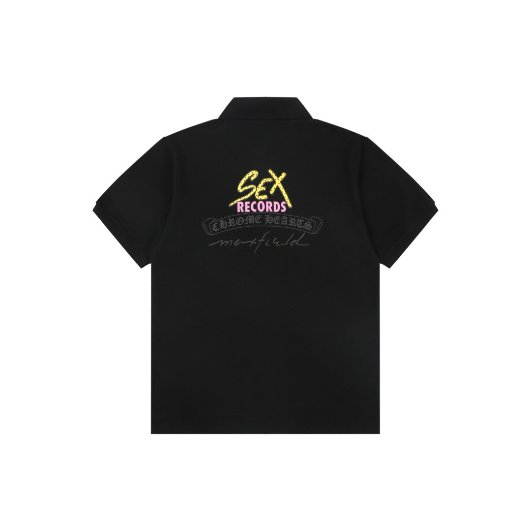 Chrome Hearts Sex Records Graffiti Script Polo Short Sleeve – Black