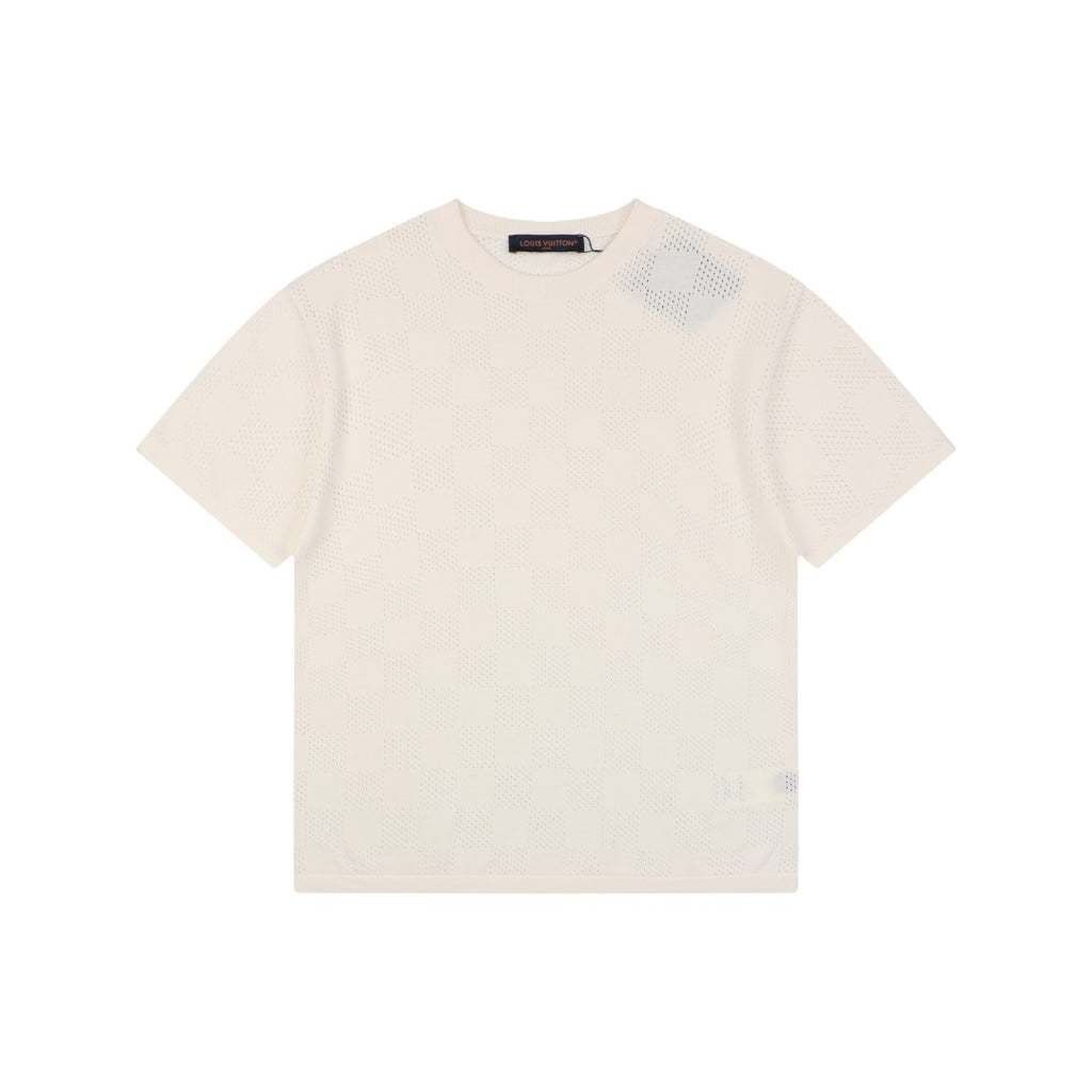 Louis Vuitton Damier Checkerboard Openwork Jacquard Short Sleeve Tee – Cream