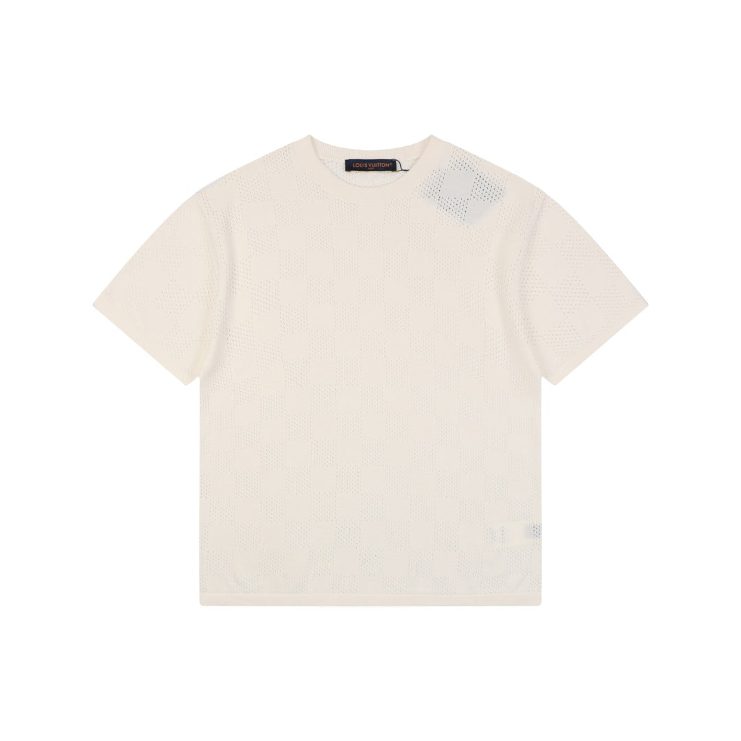 Louis Vuitton Damier Checkerboard Openwork Jacquard Short Sleeve Tee – Cream