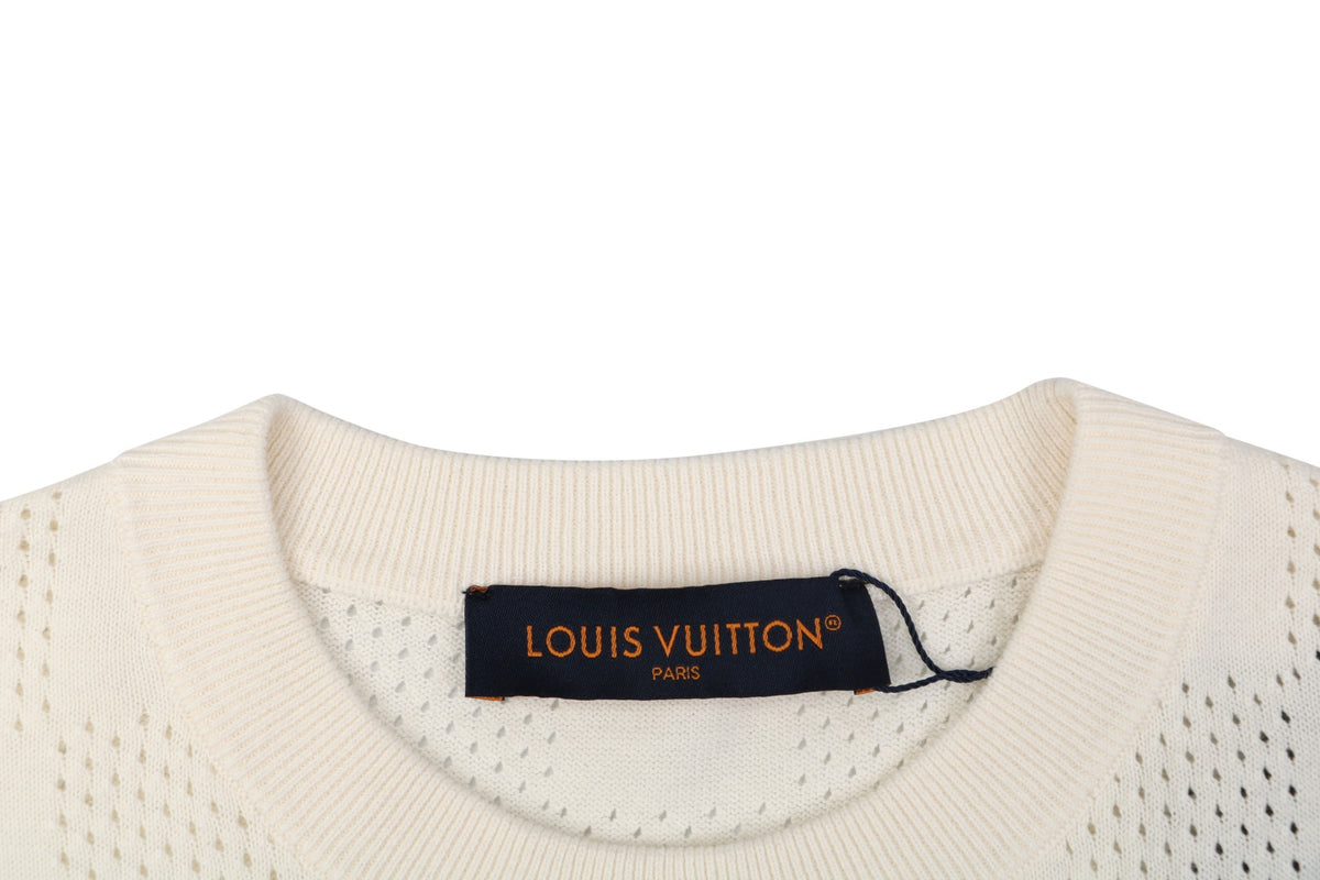Louis Vuitton Damier Checkerboard Openwork Jacquard Short Sleeve Tee – Cream