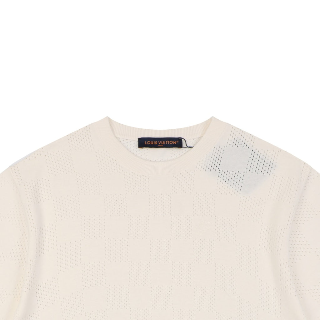 Louis Vuitton Damier Checkerboard Openwork Jacquard Short Sleeve Tee – Cream