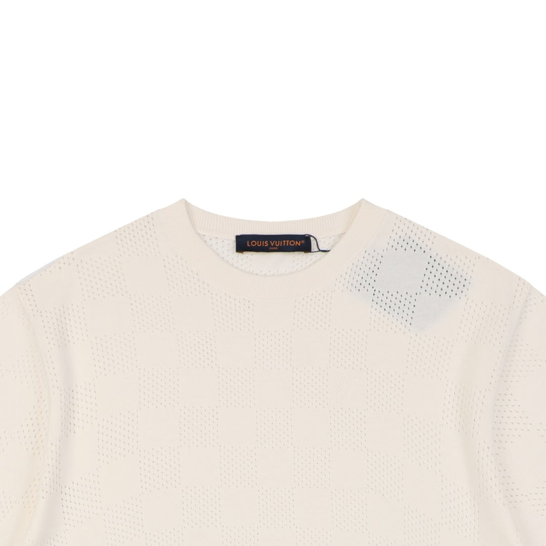 Louis Vuitton Damier Checkerboard Openwork Jacquard Short Sleeve Tee – Cream