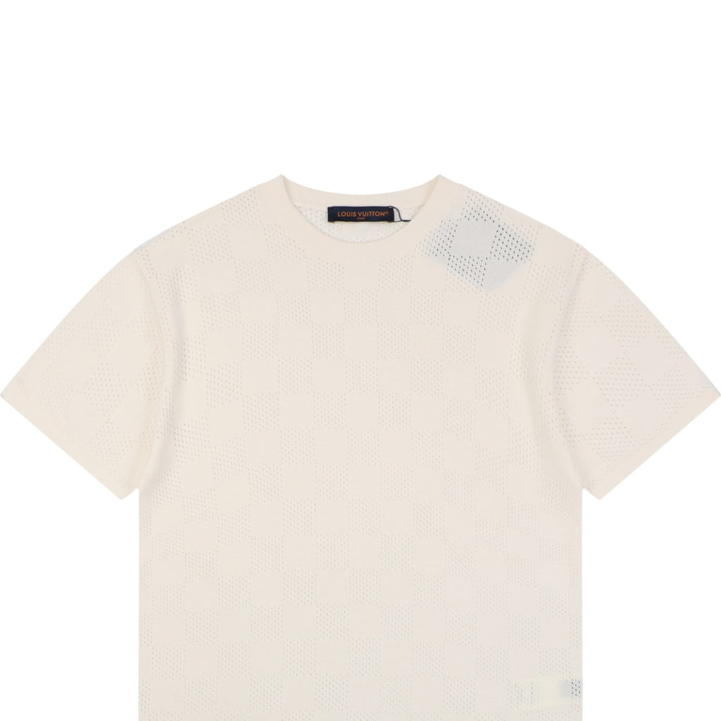 Louis Vuitton Damier Checkerboard Openwork Jacquard Short Sleeve Tee – Cream
