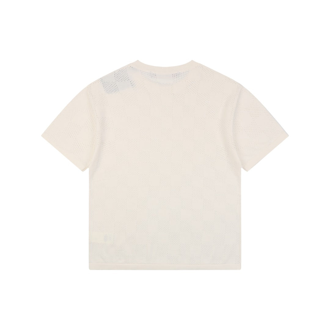 Louis Vuitton Damier Checkerboard Openwork Jacquard Short Sleeve Tee – Cream