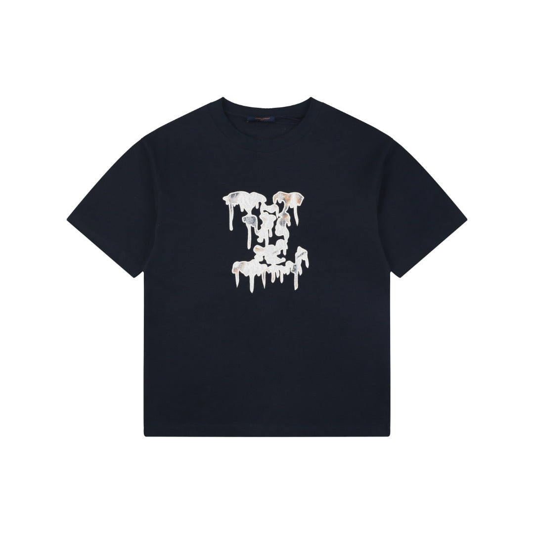 Louis Vuitton Melting LV Monogram Drip Embroidered Short Sleeve Tee – Navy