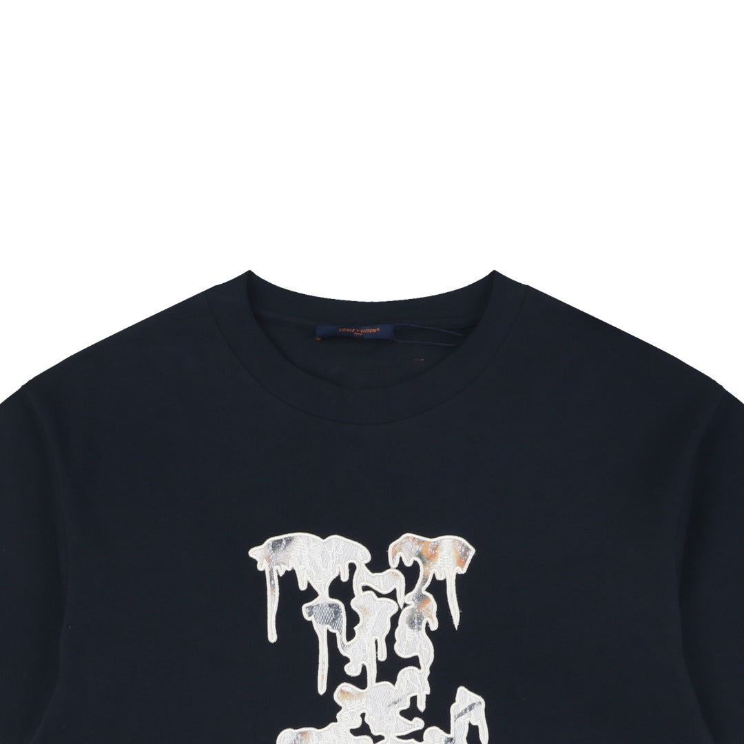 Louis Vuitton Melting LV Monogram Drip Embroidered Short Sleeve Tee – Navy