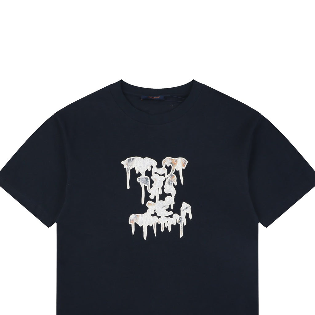 Louis Vuitton Melting LV Monogram Drip Embroidered Short Sleeve Tee – Navy