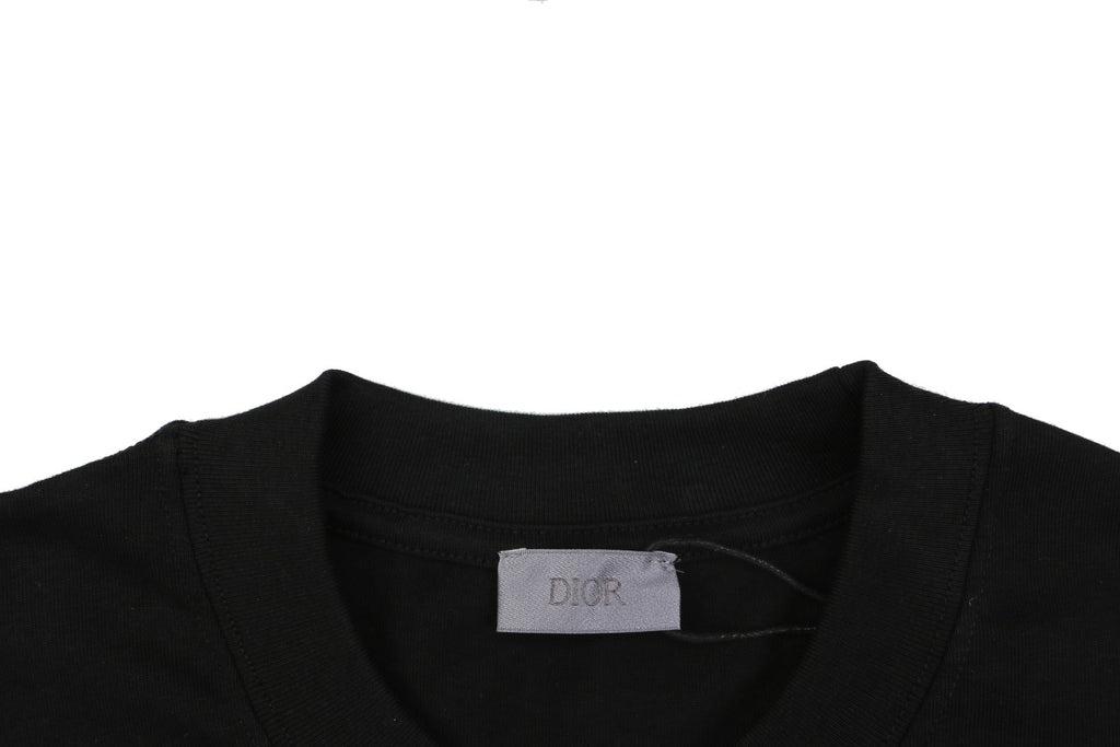 Dior Dio(r) Sun Star Deconstructed Letter Outline Embroidered Short Sleeve Tee – Black
