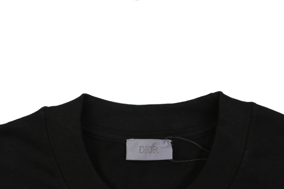 Dior Dio(r) Sun Star Deconstructed Letter Outline Embroidered Short Sleeve Tee – Black