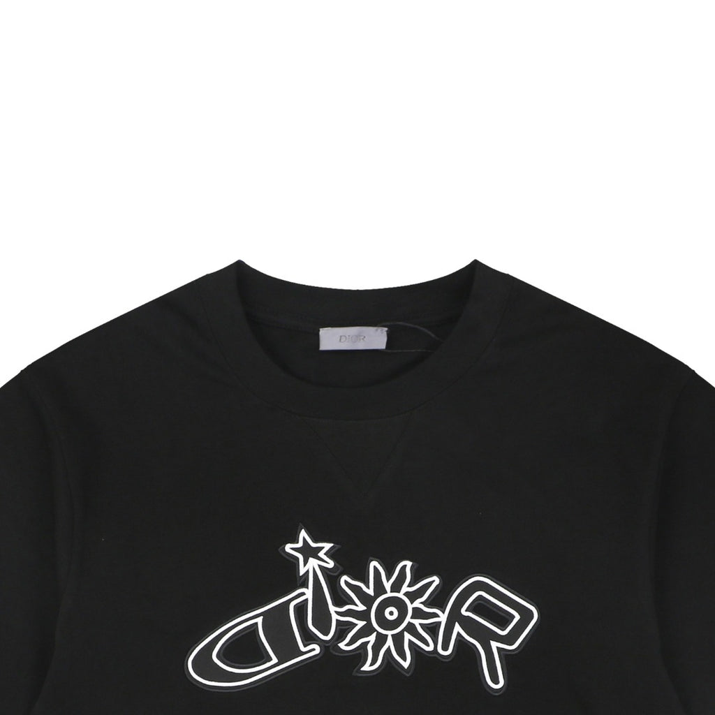 Dior Dio(r) Sun Star Deconstructed Letter Outline Embroidered Short Sleeve Tee – Black