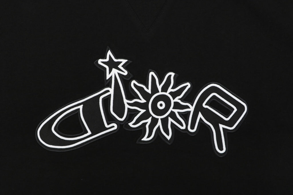 Dior Dio(r) Sun Star Deconstructed Letter Outline Embroidered Short Sleeve Tee – Black