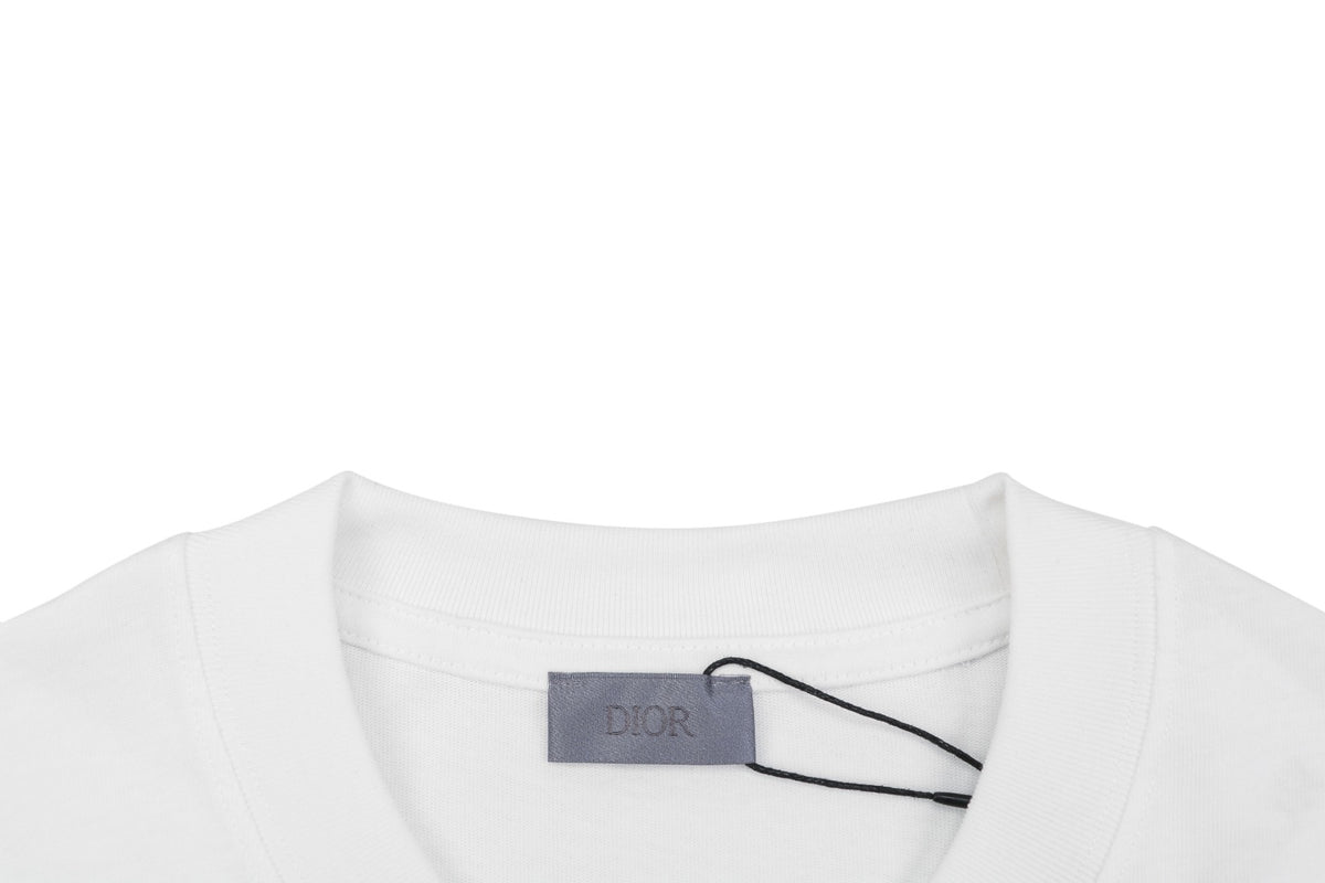 Dior Solar Star Letter Outline Embroidered Short Sleeve Tee – White