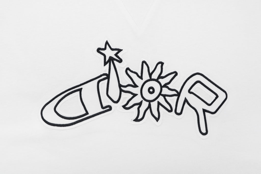 Dior Solar Star Letter Outline Embroidered Short Sleeve Tee – White