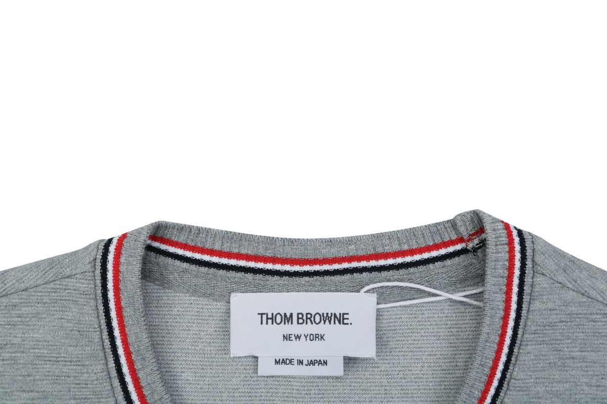 Thom Browne RWB Stripe Tipped Crew Neck Short Sleeve Tee – Light Grey