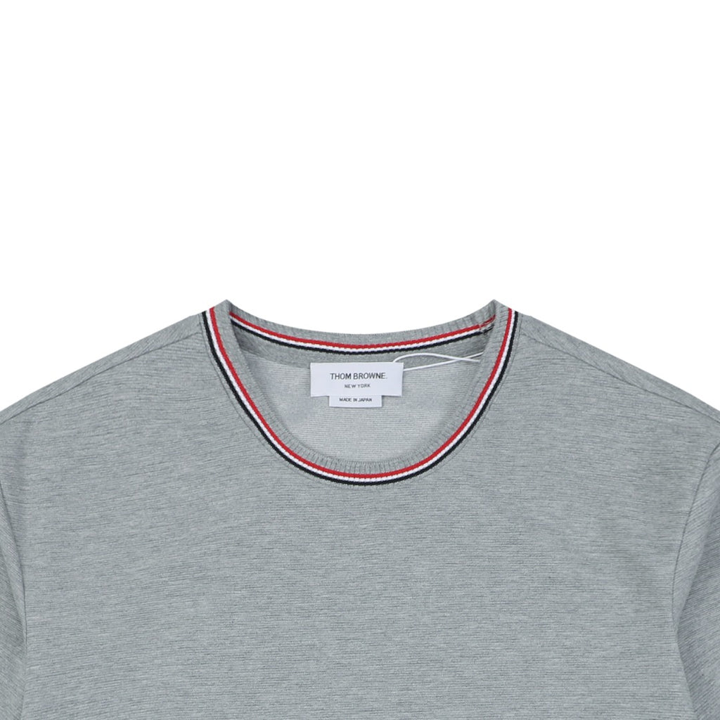 Thom Browne RWB Stripe Tipped Crew Neck Short Sleeve Tee – Light Grey