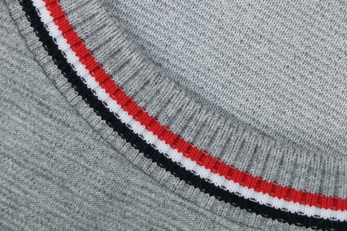 Thom Browne RWB Stripe Tipped Crew Neck Short Sleeve Tee – Light Grey