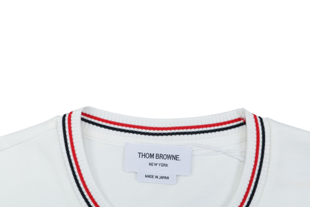 Thom Browne RWB Stripe Tipped Crew Neck Short Sleeve Tee – White