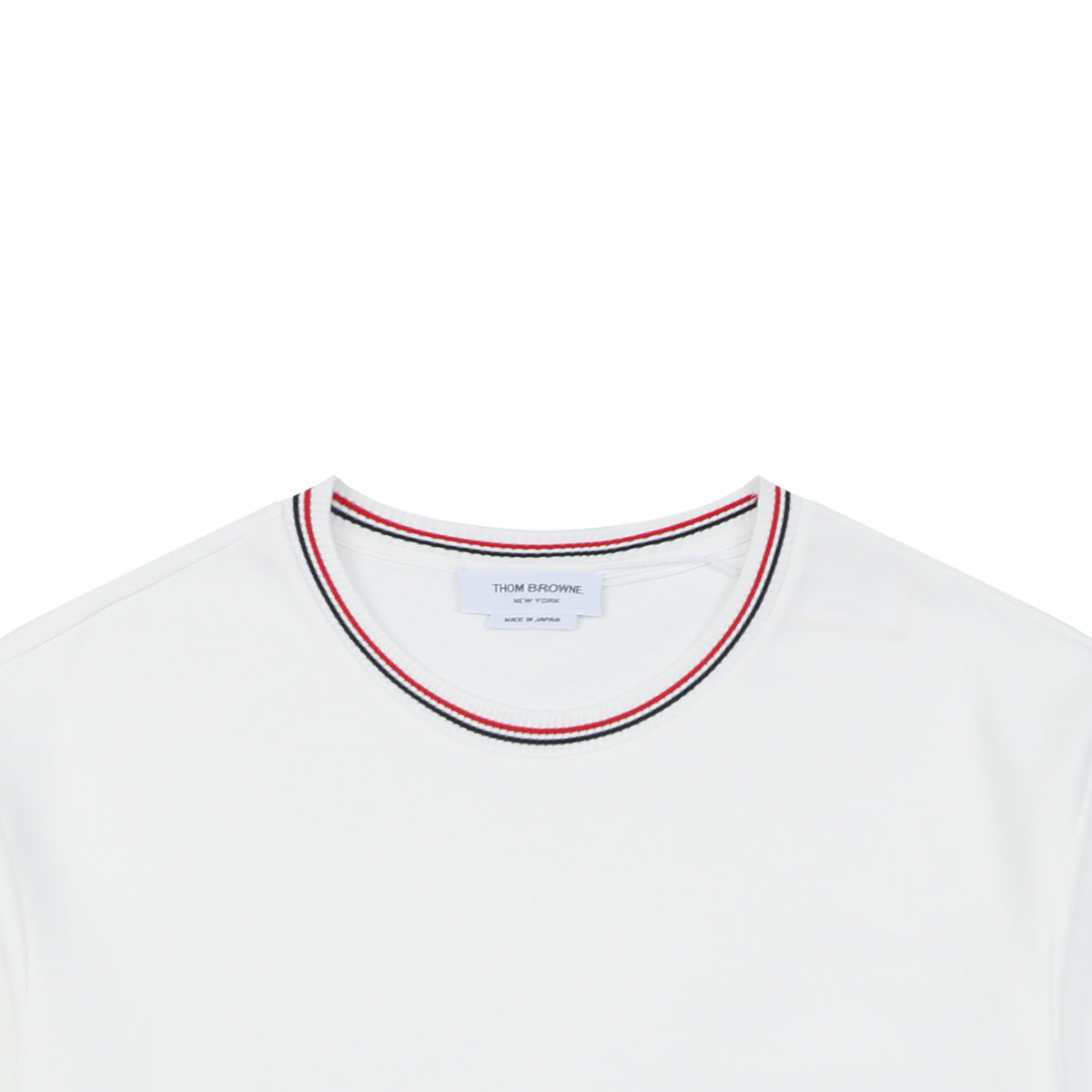 Thom Browne RWB Stripe Tipped Crew Neck Short Sleeve Tee – White