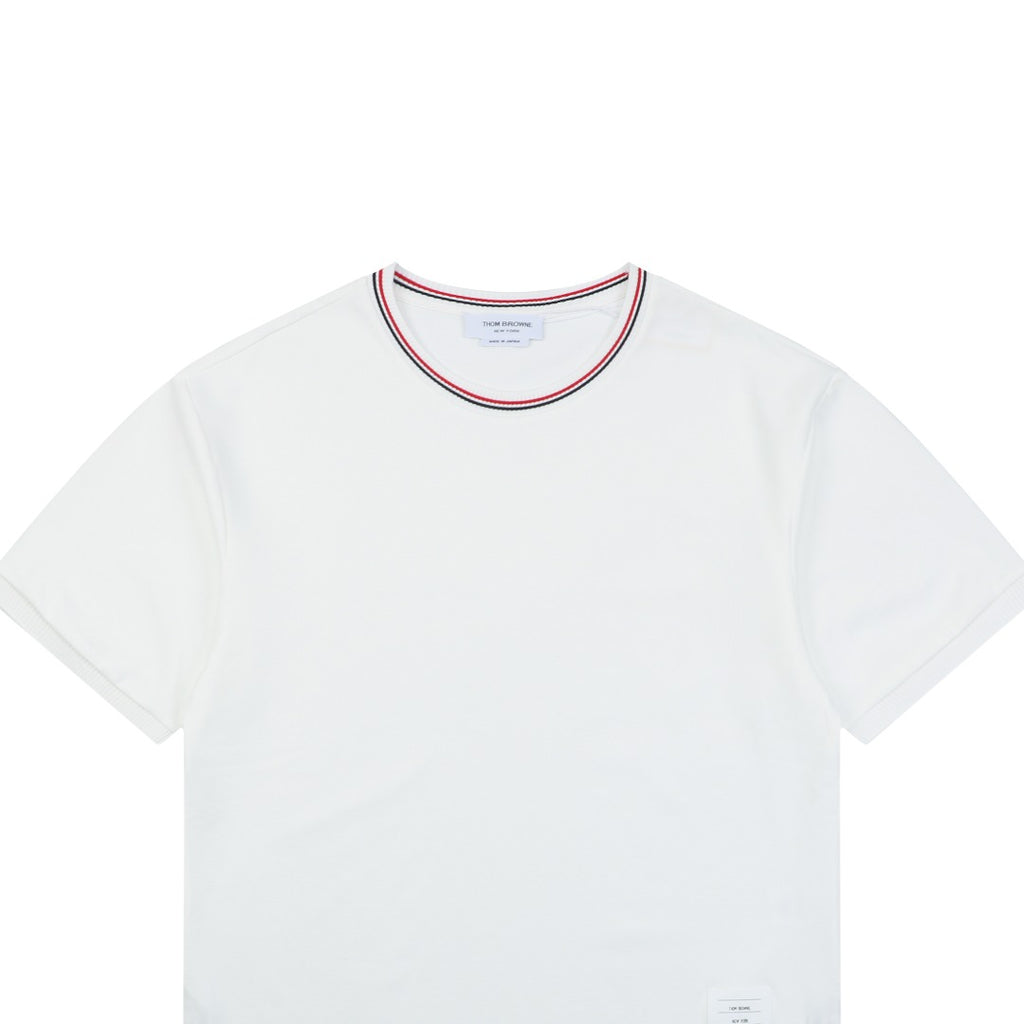 Thom Browne RWB Stripe Tipped Crew Neck Short Sleeve Tee – White