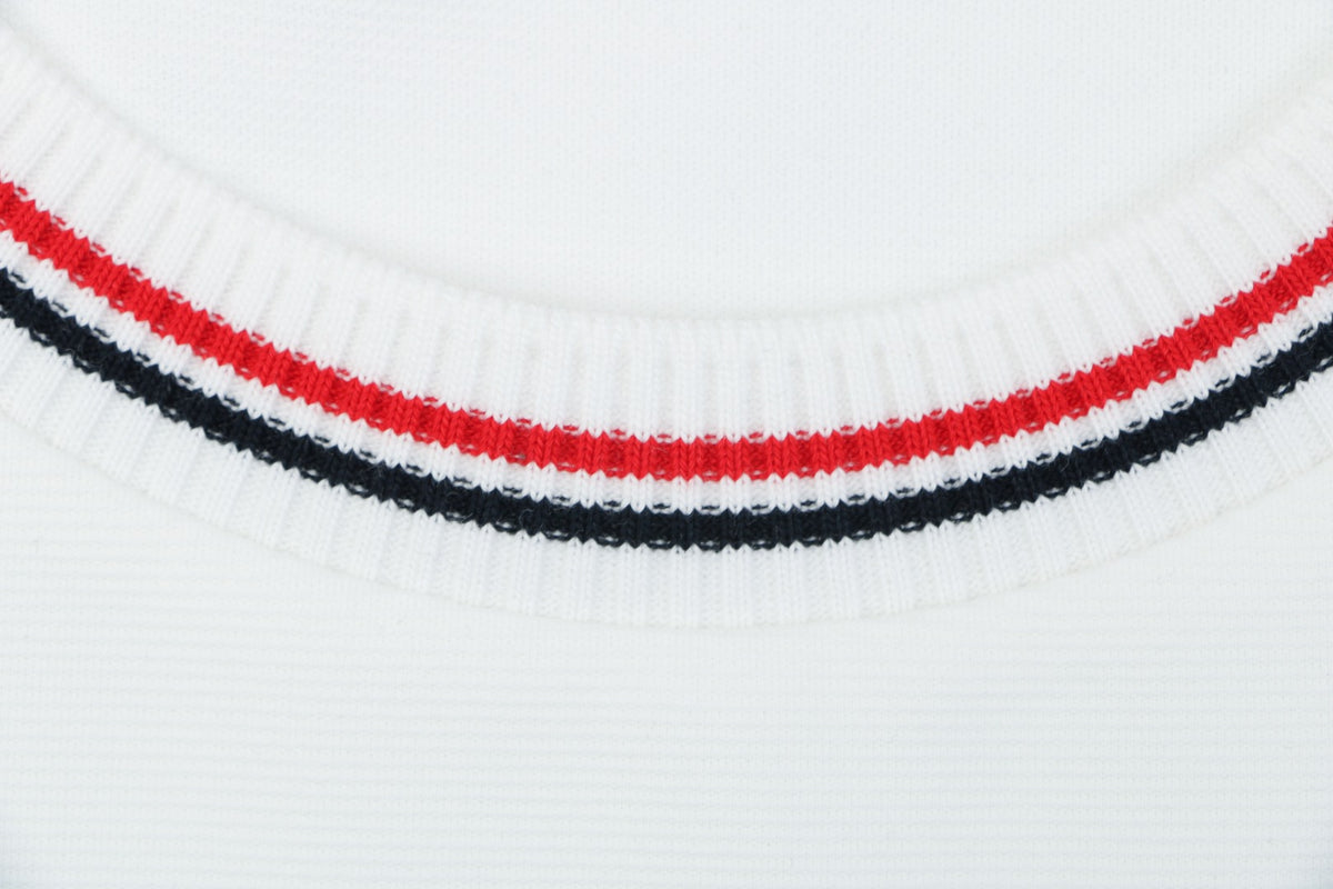 Thom Browne RWB Stripe Tipped Crew Neck Short Sleeve Tee – White