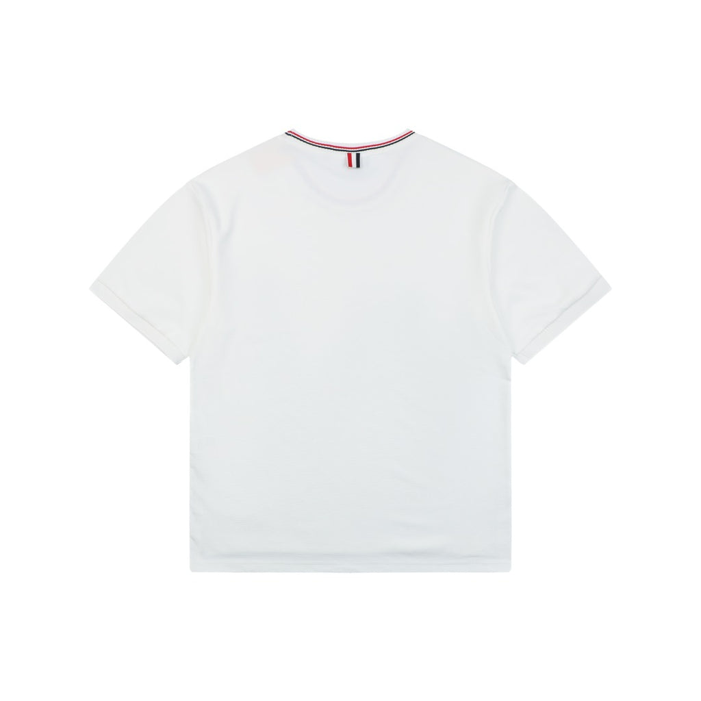 Thom Browne RWB Stripe Tipped Crew Neck Short Sleeve Tee – White