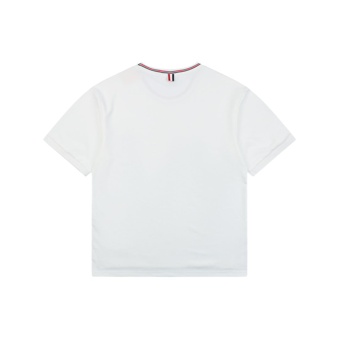 Thom Browne RWB Stripe Tipped Crew Neck Short Sleeve Tee – White