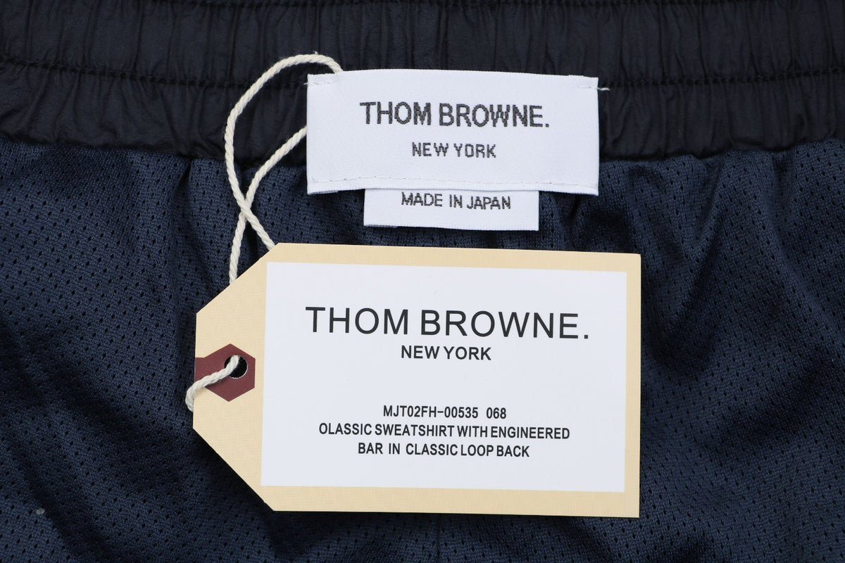 Thom Browne RWB Diagonal Satin Mesh Stripe Drawstring Shorts – Navy