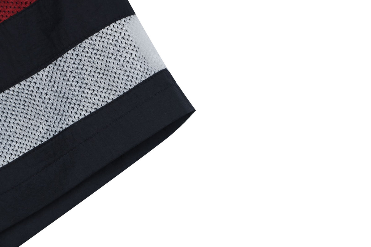 Thom Browne RWB Diagonal Satin Mesh Stripe Drawstring Shorts – Navy
