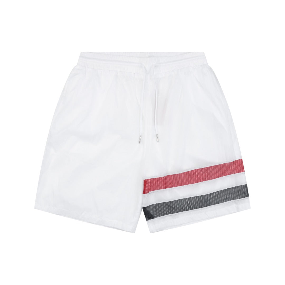 Thom Browne RWB Horizontal Satin Mesh Stripe Drawstring Shorts – White