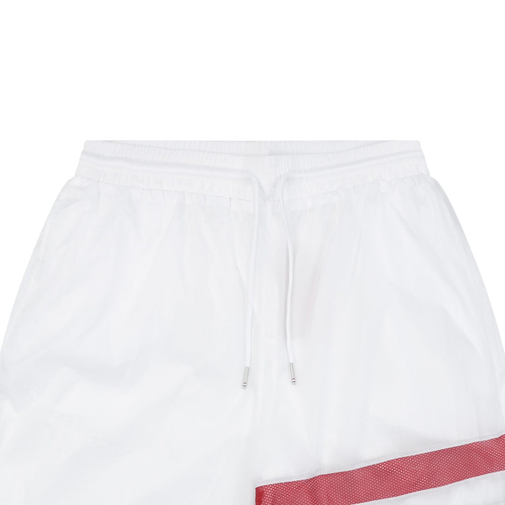 Thom Browne RWB Horizontal Satin Mesh Stripe Drawstring Shorts – White