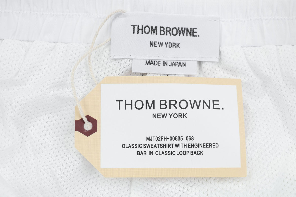 Thom Browne RWB Horizontal Satin Mesh Stripe Drawstring Shorts – White