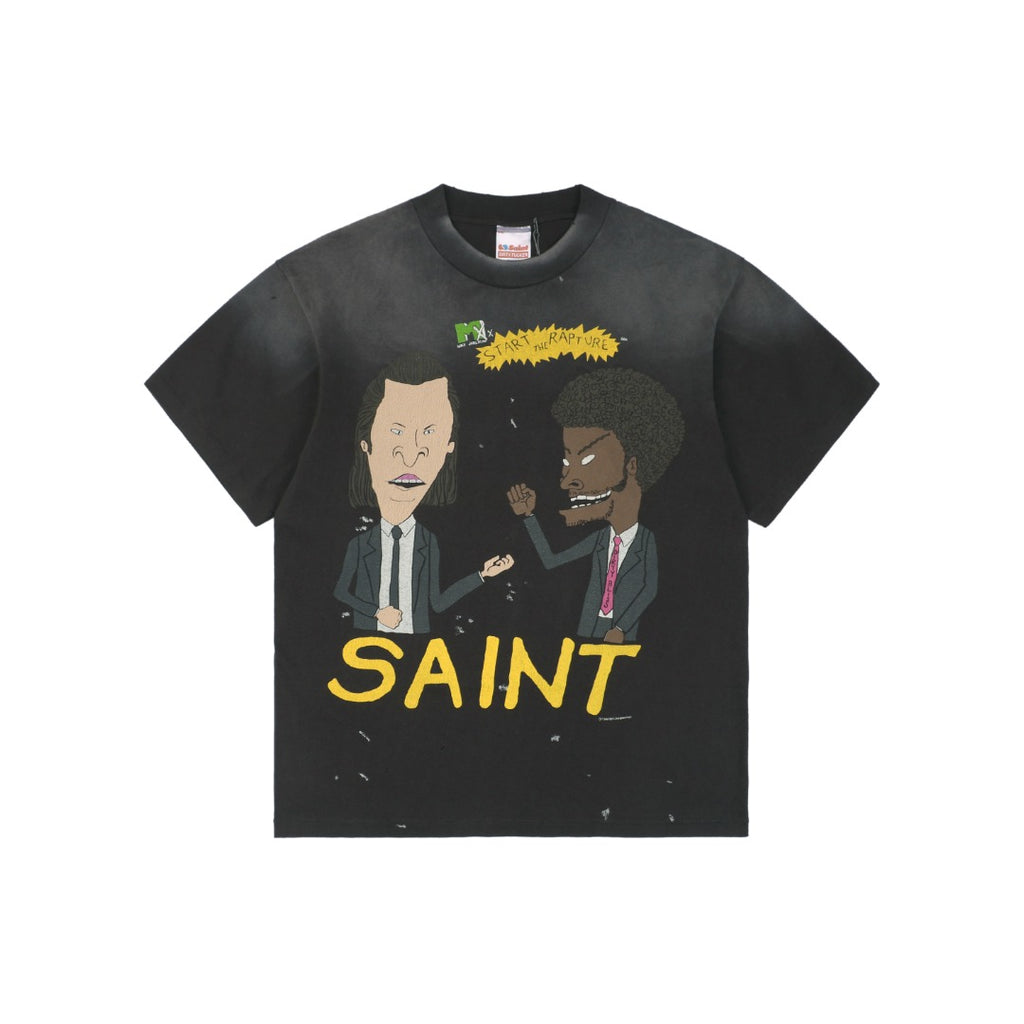 Saint Michael 25SS Beavis & Butt-Head Suited Ezekiel 25:17 Print Short Sleeve Tee – Vintage Smoke
