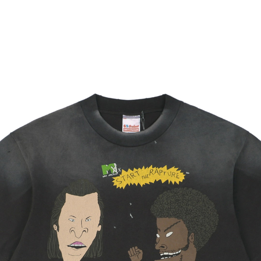Saint Michael 25SS Beavis & Butt-Head Suited Ezekiel 25:17 Print Short Sleeve Tee – Vintage Smoke