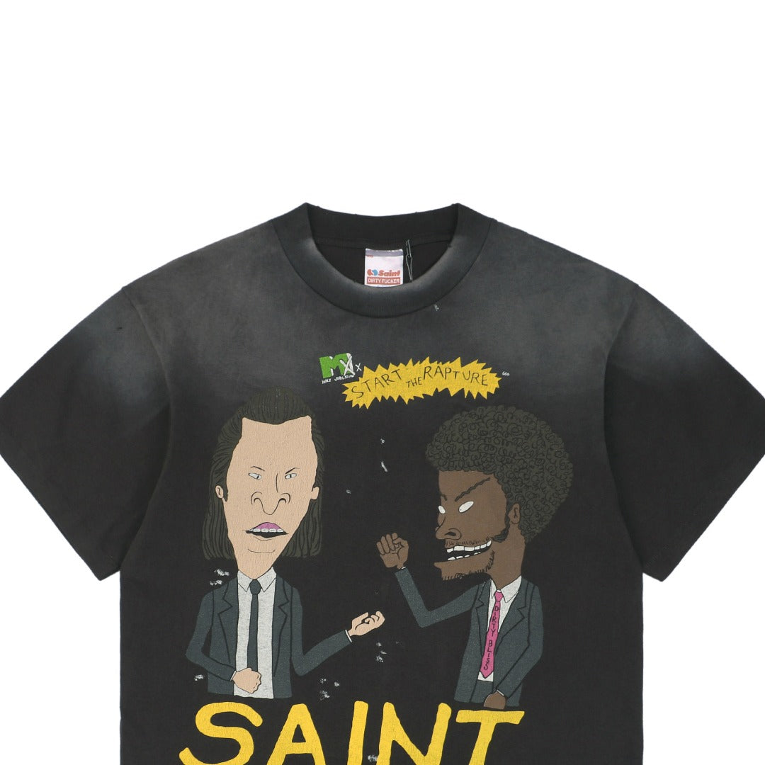 Saint Michael 25SS Beavis & Butt-Head Suited Ezekiel 25:17 Print Short Sleeve Tee – Vintage Smoke