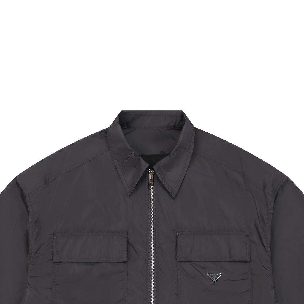 Prada Re-Nylon Zip-Front Dual Chest Pocket Triangle Logo Short Sleeve Shirt – Charcoal