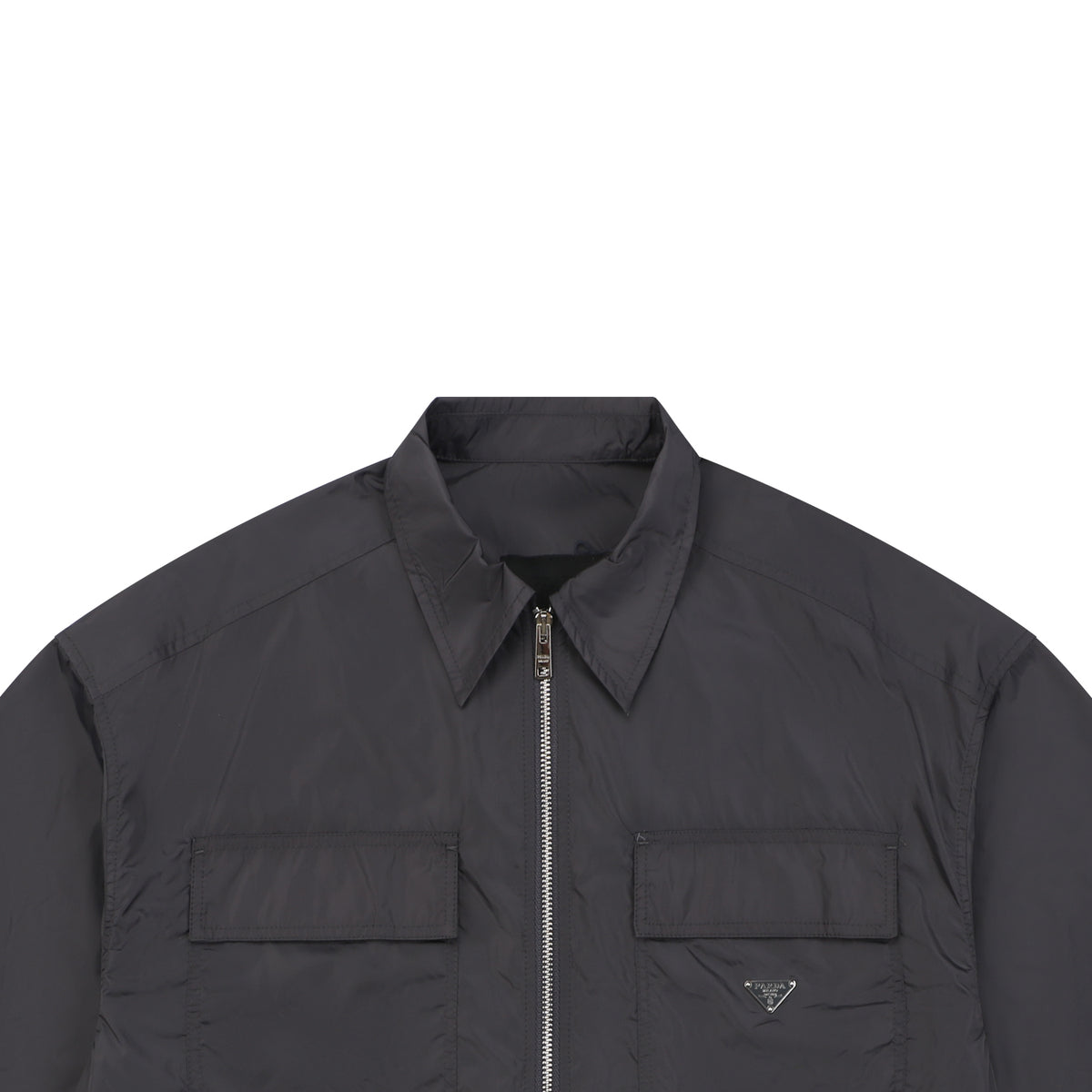 Prada Re-Nylon Zip-Front Dual Chest Pocket Triangle Logo Short Sleeve Shirt – Charcoal