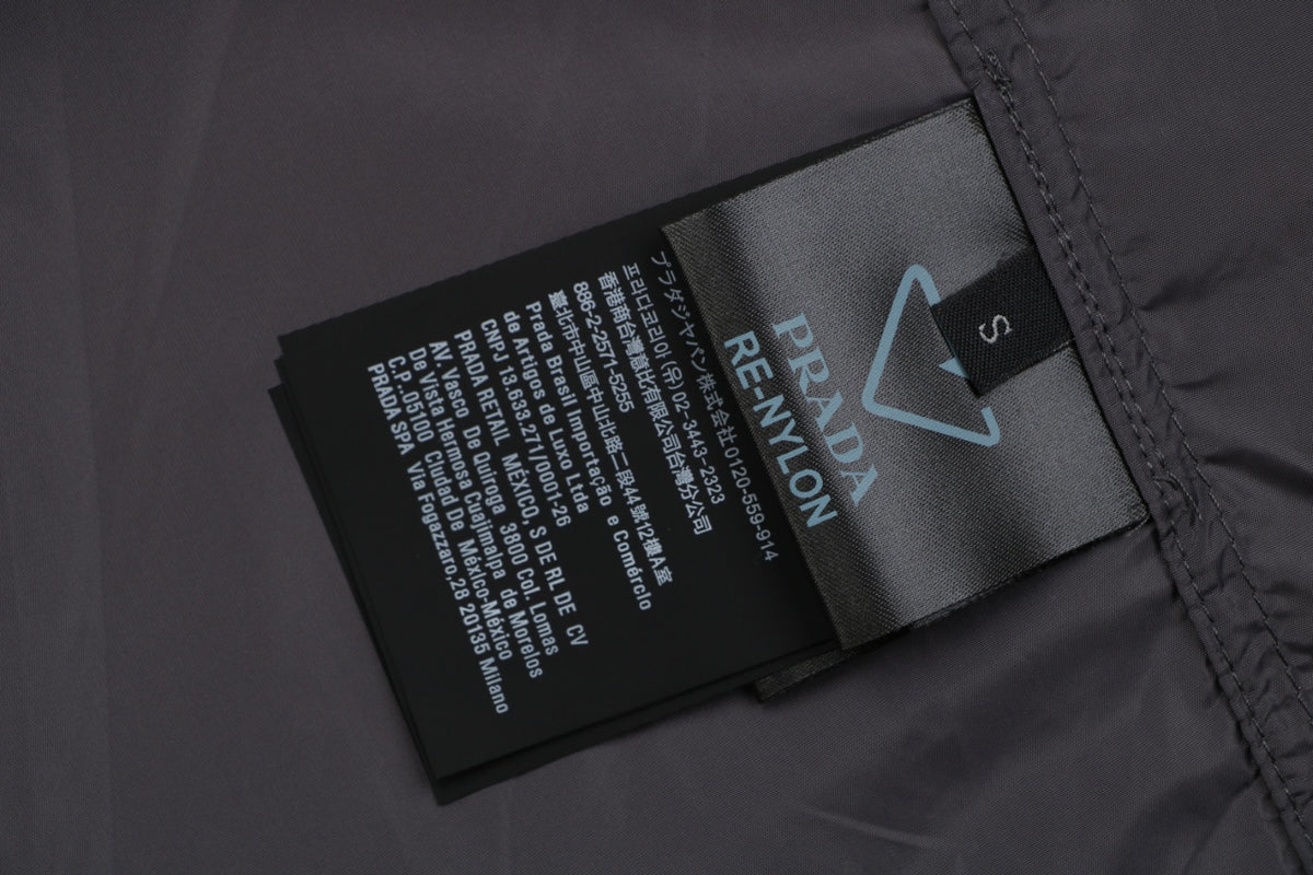 Prada Re-Nylon Zip-Front Dual Chest Pocket Triangle Logo Short Sleeve Shirt – Charcoal