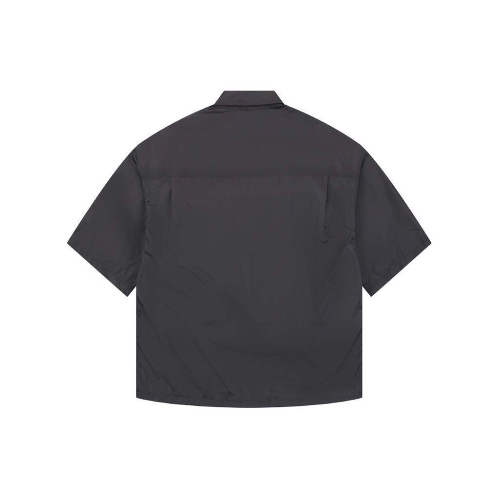 Prada Re-Nylon Zip-Front Dual Chest Pocket Triangle Logo Short Sleeve Shirt – Charcoal