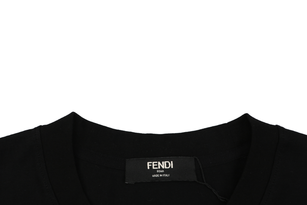 Fendi Dashed Pocket Multicolor FF Monogram Print Short Sleeve Tee – Black