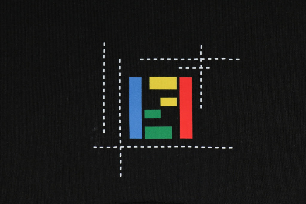 Fendi Dashed Pocket Multicolor FF Monogram Print Short Sleeve Tee – Black